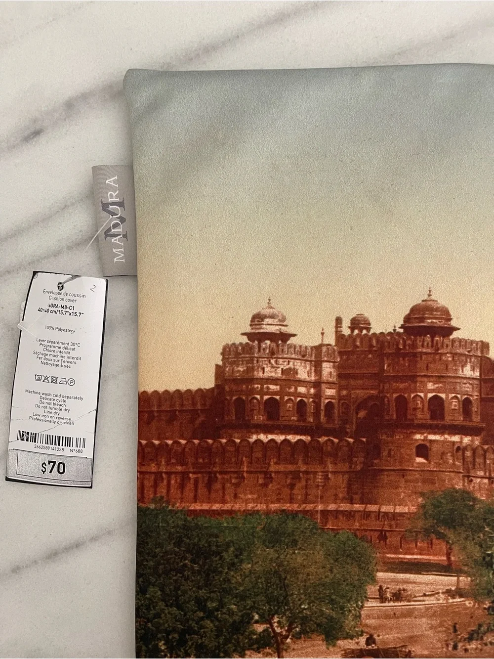 Scenic Printed Pillow Cover w Historic red fort Agra India Agra fort pillow case
